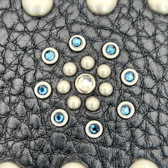 Vintage Leatherock Wide Hip Belt L Black Leather Rhinestone Studded Y2K Rockstar main image 9